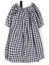 Andorine Asymmetric Check-pattern Dress In White