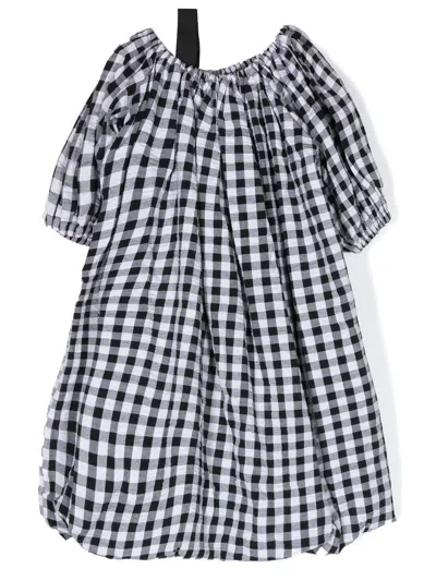 Andorine Kids' Asymmetric Check-pattern Dress In White