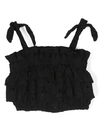 Andorine Kids' Cropped-top Mit Lochstickerei In Schwarz