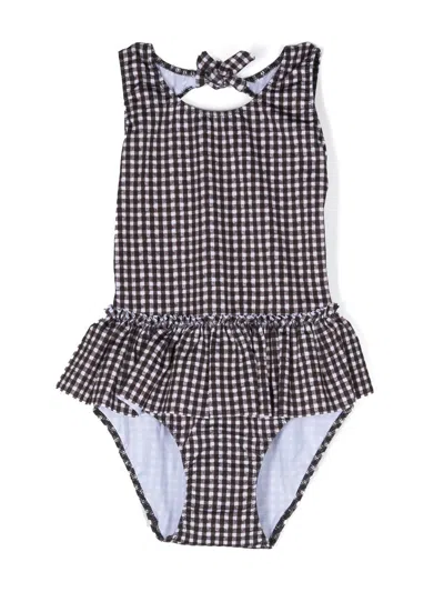 Andorine Kids' Check-pattern Swimsuit In Black