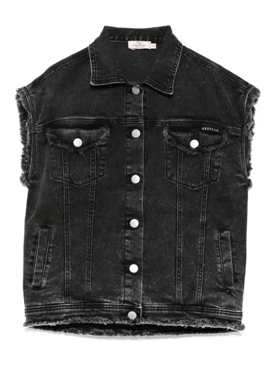 Andorine Kids' Denim Vest In Black