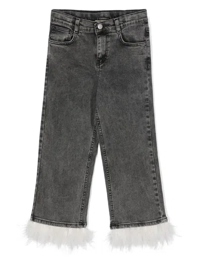 Andorine Kids' Embellished-feather Organic Cotton Jeans In Black