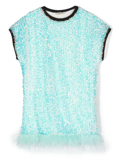 Andorine Kids' Embellished Sequin Short-sleeve Dress In Blue