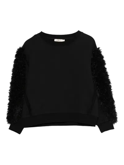 Andorine Kids' Faux-fur Detail Sweatshirt In Black