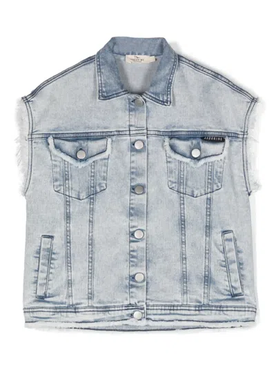 Andorine Kids' Feather-detail Denim Vest In Blue