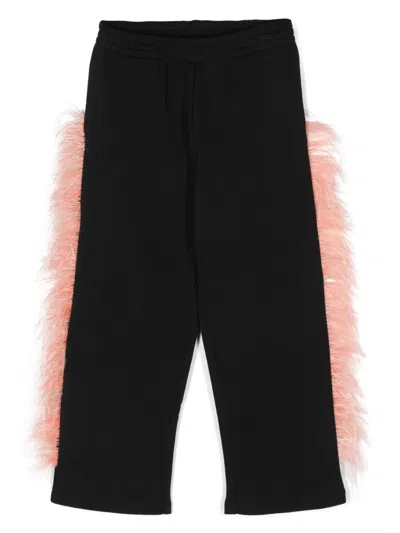 Andorine Kids' Feather-detailing Organic Cotton Leggins In Black