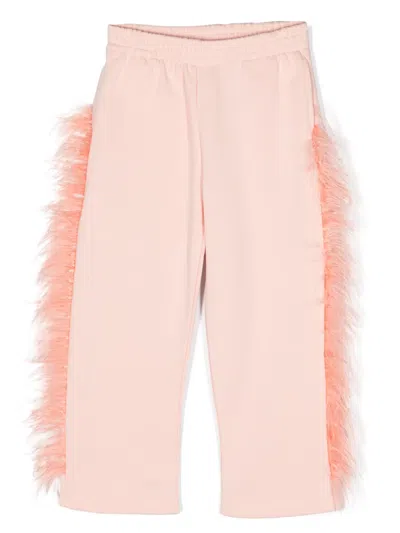 Andorine Kids' Feather-detailing Organic Cotton Leggins In Pink