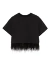 Andorine Feather-trim T-shirt In 黑色