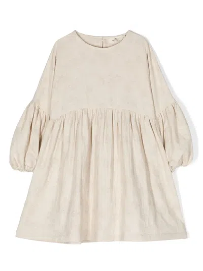 Andorine Kids' Floral-jacquard Puff-sleeve Dress In Neutrals