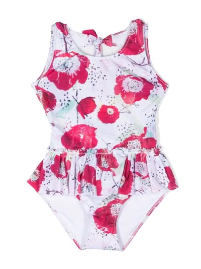 Andorine Kids' Floral-print Swimsuit In White