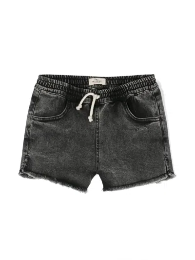 Andorine Kids' Frayed-detail Denim Shorts In Black