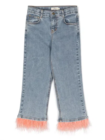 Andorine Kids' Fringed Organic Cotton Jeans In Blue