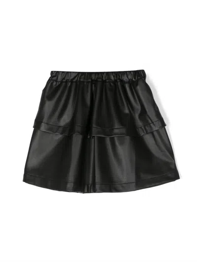 Andorine Kids' Layered Faux-leather Miniskirt In Black