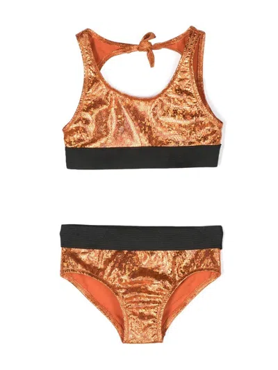 Andorine Kids' Metallic-effect Bikini Set In Orange