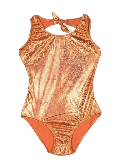 Andorine Kids' Metallic-effect Scale-print Swimsuit In Orange