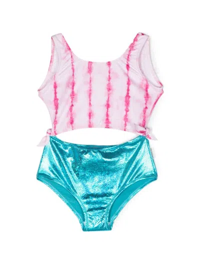 Andorine Kids' Metallic-finish Cut-out Detail Swimsuit In Blue