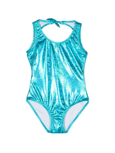 Andorine Kids' Metallic-finish Stretch Swimsuit In Green
