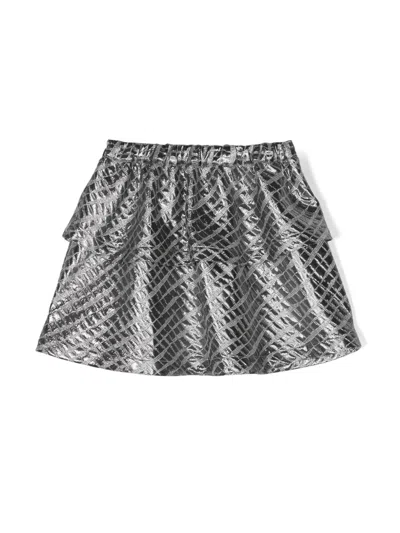 Andorine Kids' Metallic Jacquard A-line Miniskirt In Silver