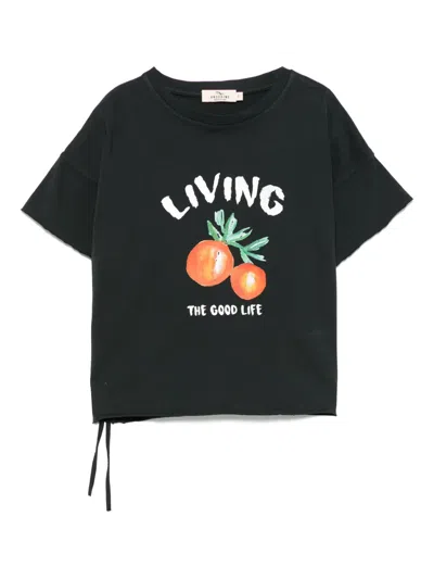 Andorine Kids' Orange-print T-shirt In Black