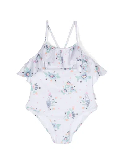Andorine Kids' Ruffle-detailed Floral-print Swimsuit In White