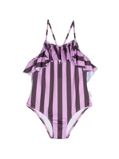 Andorine Kids' Ruffle-detailed Striped Swimsuit In Pink