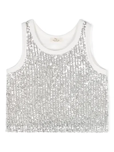 Andorine Kids' Cropped-t-shirt Mit Pailletten In Silber