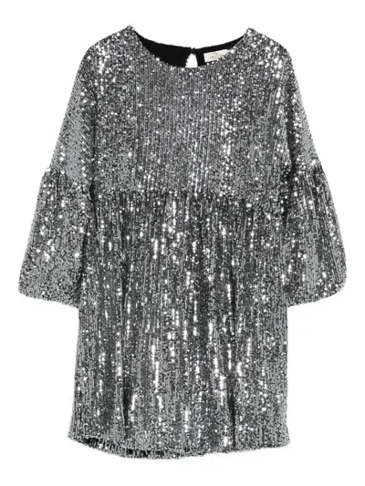 Andorine Kids' Sequined Puff Sleeve Dress In Silver