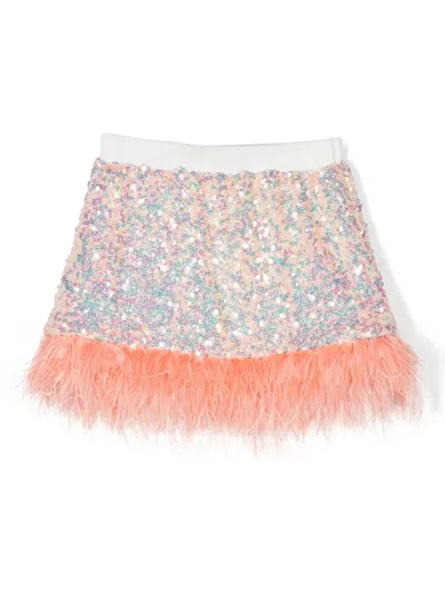 Andorine Kids' Sequinned Feather-trimmed Miniskirt In Pink