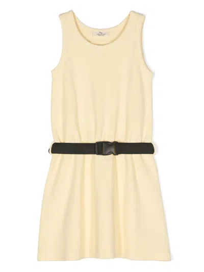 Andorine Kids' Sleeveless Belted Cotton Dress In Yellow