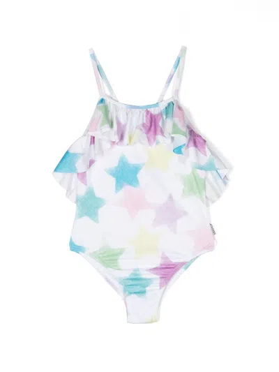 Andorine Kids' Star-print Ruffled Swimsuit In White