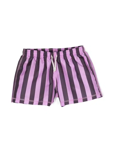 Andorine Kids' Striped Drawstring Swim Shorts In Pink