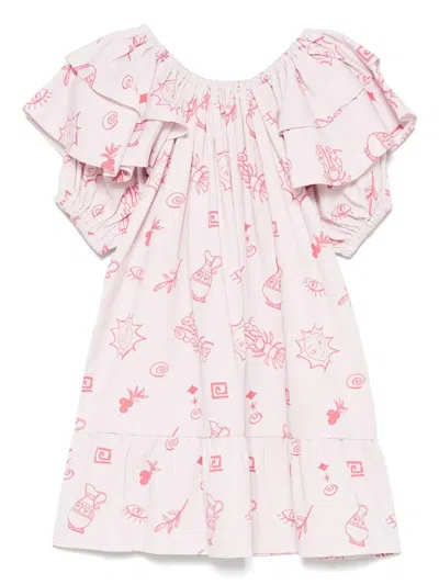 Andorine Kids' Summer-print Ruffled Dress In Pink