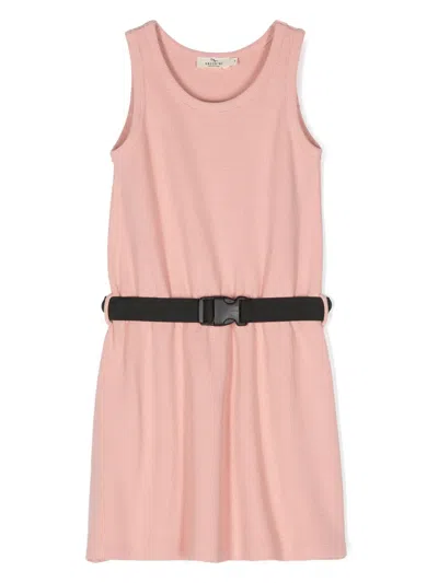 Andorine Kids' Textured-finish Belted Dress In Pink