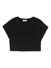 Andorine Textured-finish Cropped T-shirt In Black