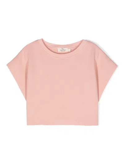 Andorine Kids' Textured-finish Cropped T-shirt In Pink