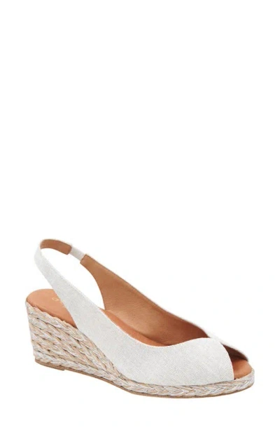 Andre Assous Audrey Slingback Peep Toe Espadrille Wedge Sandal In White/ Silver