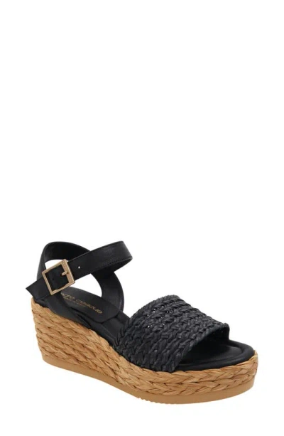 Andre Assous Carissa Ankle Strap Espadrille Platform Wedge Sandal In Black