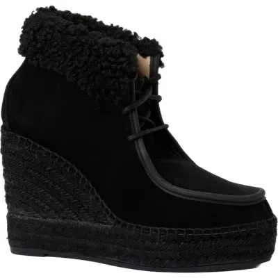 Andre Assous André Assous Genuine Shearling & Suede Wedge Bootie In Black Suede