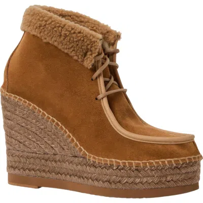 Andre Assous André Assous Genuine Shearling & Suede Wedge Bootie In Cognac Suede