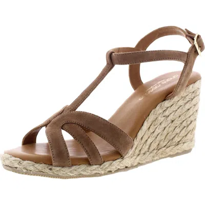 Andre Assous Madina Womens Padded Insole T-strap Wedge Sandals In Brown