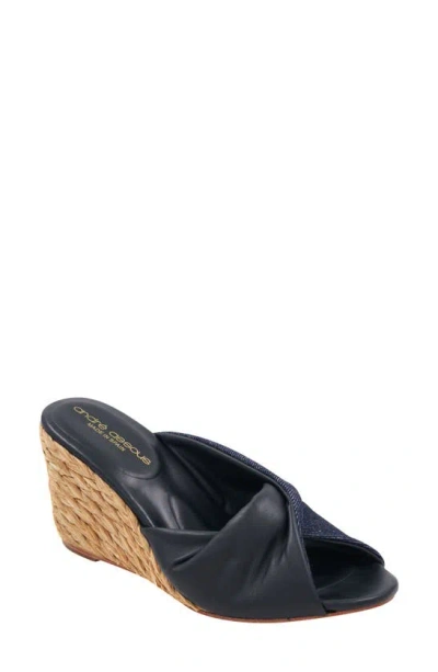 Andre Assous Merida Wedge Sandal In Navy