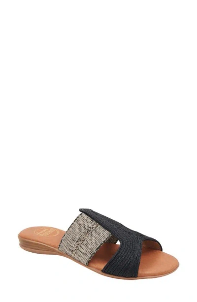 Andre Assous Noor Raffia Slide Sandal In Black/ Beige