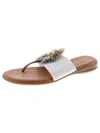 Andre Assous Novalee Womens Metallic Fringe Pom Thong Sandals In Silver