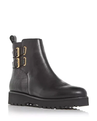 Andre Assous Women's  Pandora Boots Black Croc Embossed Leather Bootie Htat495