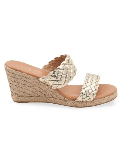 ANDRE ASSOUS WOMEN'S ARIA METALLIC LEATHER ESPADRILLE WEDGE SANDALS