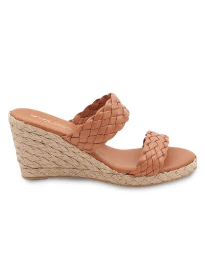 Andre Assous Women's Aria Open Toe Leather Espadrille Wedge Sandals In Cuero