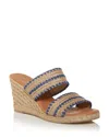 Andre Assous André Assous Nolita Raffia Espadrille Platform Wedge Slide Sandal In Natural/navy