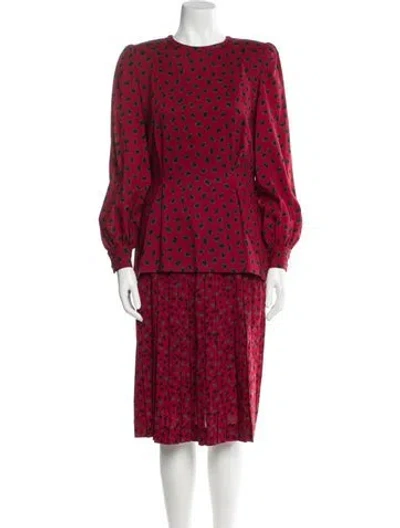 Pre-owned André Laug Polka Dot Print Pleated Accents Skirt Set In Red