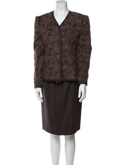 Pre-owned André Laug Wool Printed Skirt Suit In Brown