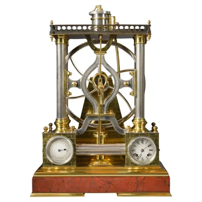 Pre-owned Andre Romain Guilmet Large Gilt-brass Automaton Clock With Barometer, Paris, Circa 1880 In Brown